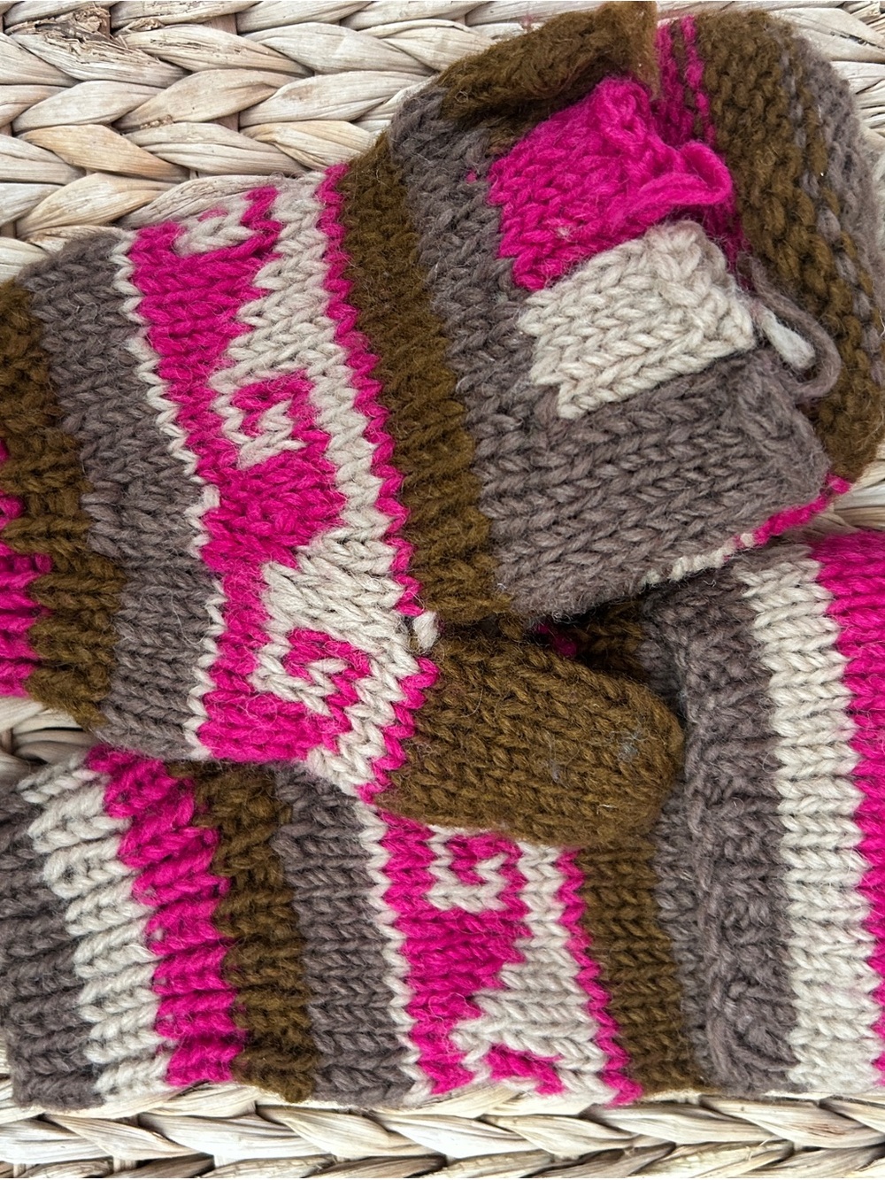 Wool Blend Convertible Glittens Flip Top Mittens Fingerless Gloves Hot Pink Brow